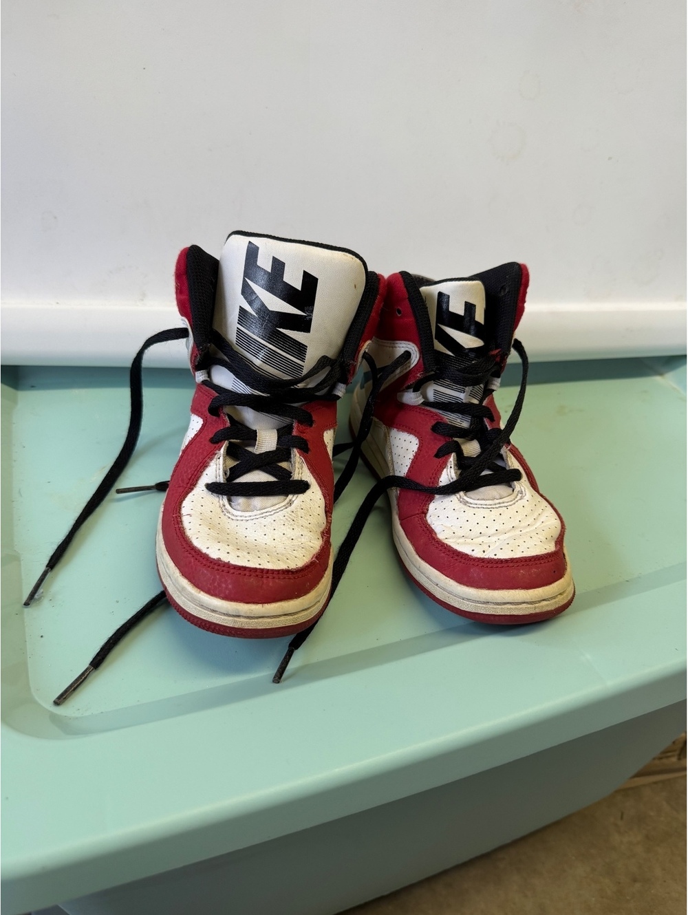 Nike High Top Basketball Sneakers Red White Black Size 1y